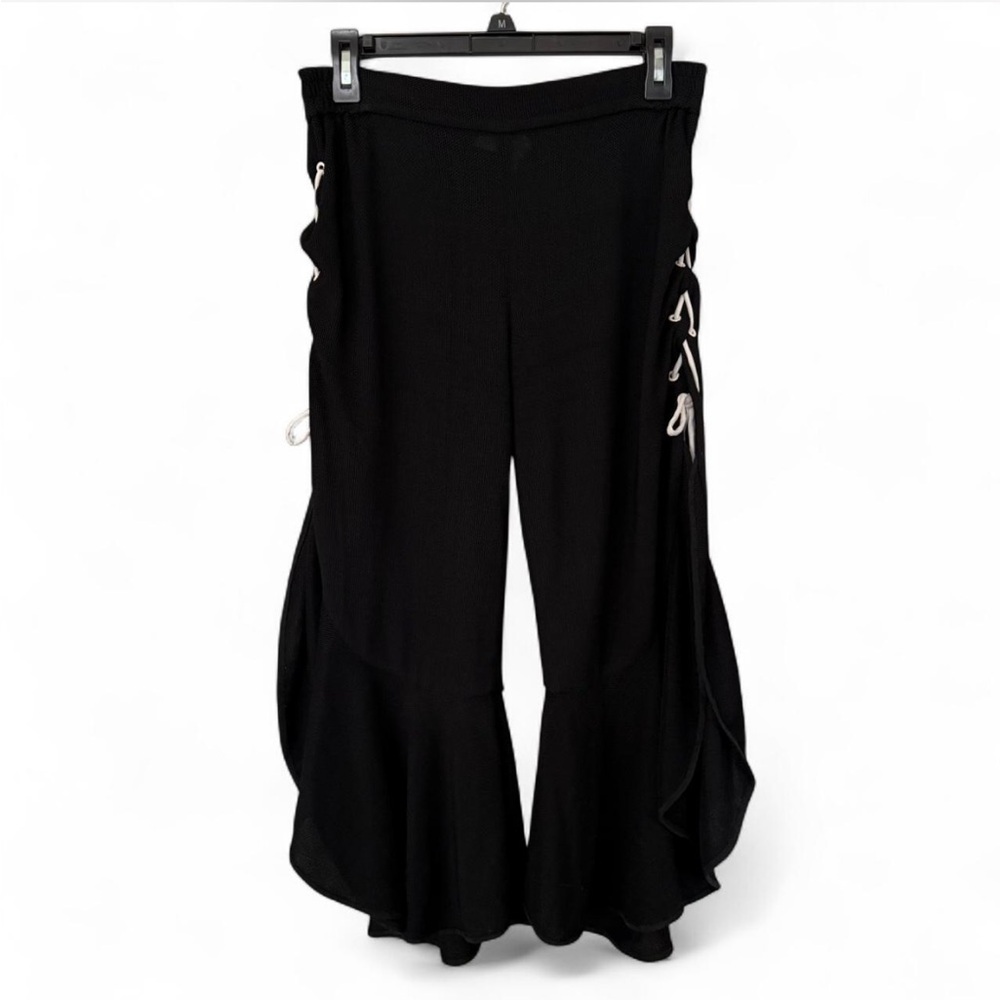 Sz S Jonathan Simkhai Black Side Slit Lace Up Sheer Linen Blend Cropped Pants